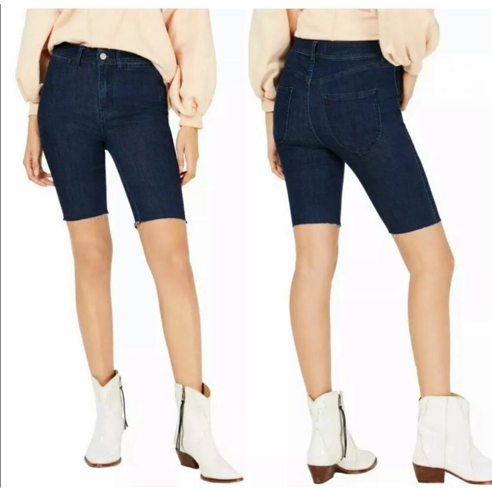 Denim Cutoff Jorts Free People So Chic  Bermuda Short 24 Dark Wash Stretchy NWT